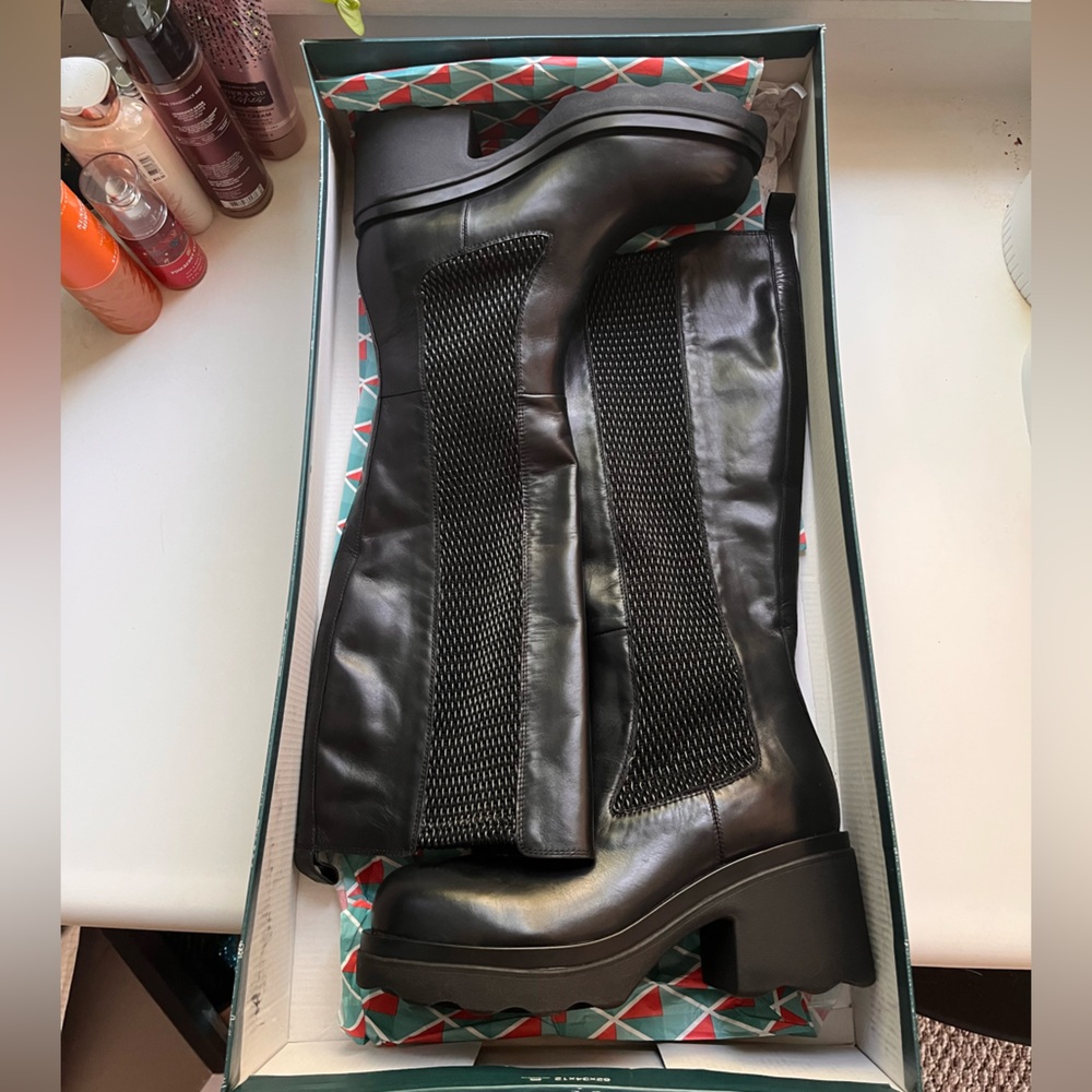 NWOT Aerosoles Black Knee High Platform Boots with Mesh Side Detailing,